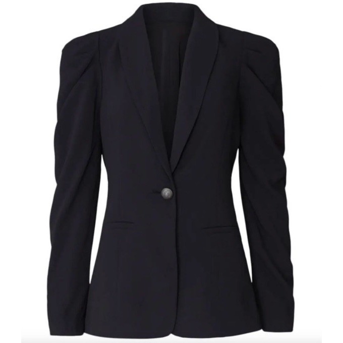 Ramy Brook Albie Puff Sleeve Blazer Sz 8-10 Black Career Tailored Stretch